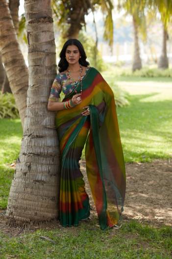 BOLLYWOOD STYLE BY RAJYOG 3D VELVET CHIFFON SAREE EXPORTER IN INDIA